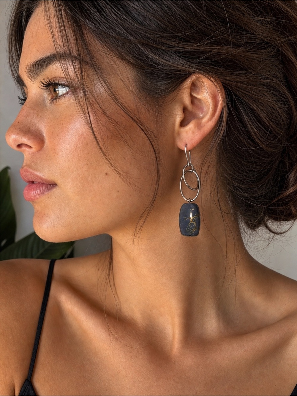 Earring, Enamel, Blue Botanical, Blue, Enameled Earrings - ,